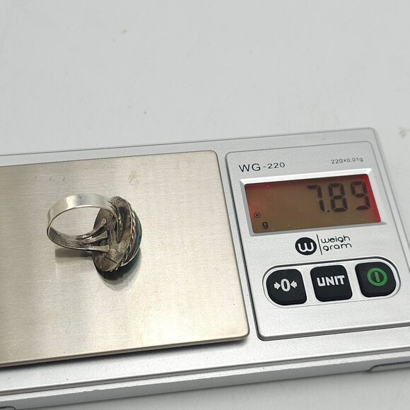 Vintage Navajo Sterling Silver Azurite Ring Size 7.5 With Rope-Edge Design - Picture 5 of 6